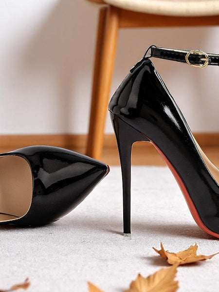 with Women's Heels Black Patent Stiletto Ankle Leather FashionChic