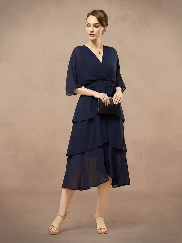 the Bride Neck Floor V Dress Elegant Length A-Line Mother of FashionChic