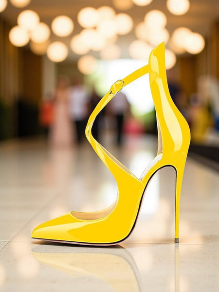 - Women's Leather Heels Purple Stiletto Strappy Patent FashionChic