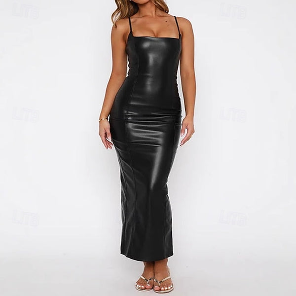 Women's Midi Dress Slip Dress Leather Dress Fashion Modern