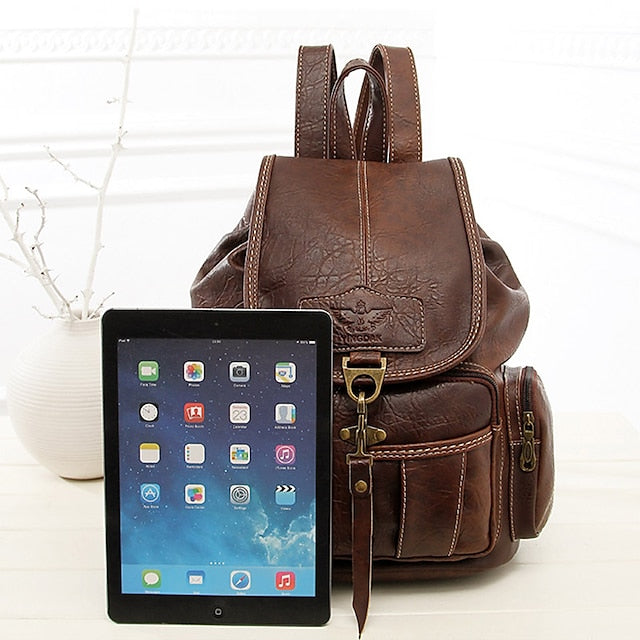 Women's with Backpack Vintage Leather Pockets Faux Multiple FashionChic