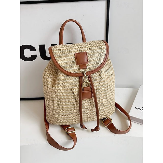 Straw Rattan Women with Bag Woven – Boho for Backpack Travel FashionChic