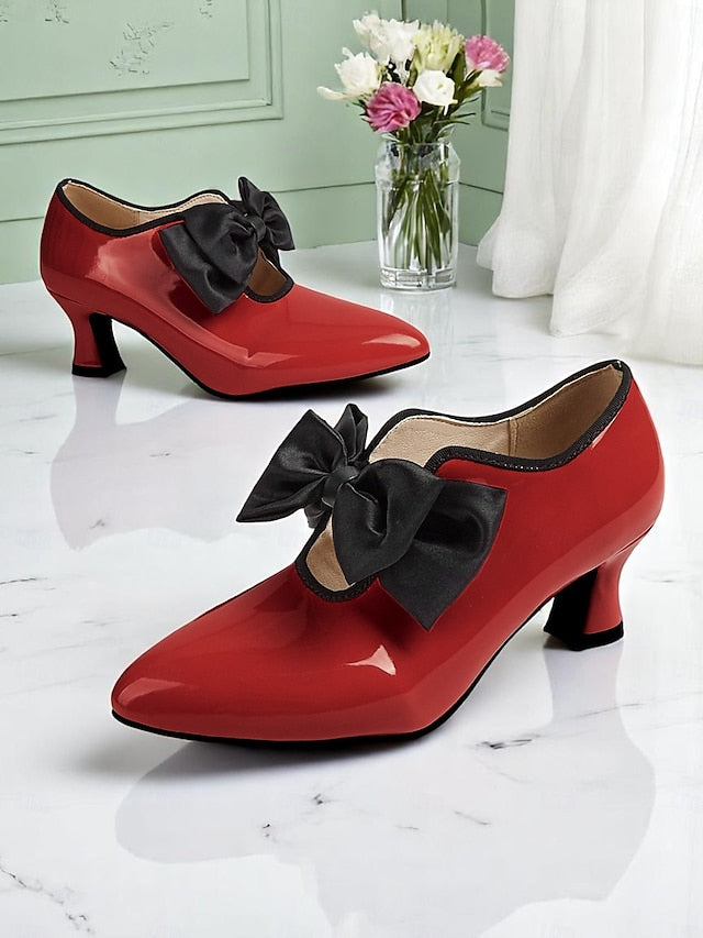 Red Women's Vintage Low Patent Shoes – 1920s Heel Leather FashionChic