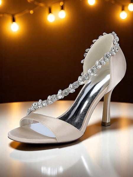T-Strap Satin Crystal Women's High Heels with – Champagne FashionChic