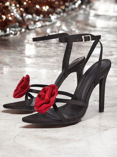 - with Chic Heel Embellishments Black Red Sandals High Floral FashionChic