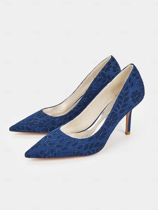 Stiletto Women's - Heels Lace-Embroidered Pointed-Toe FashionChic