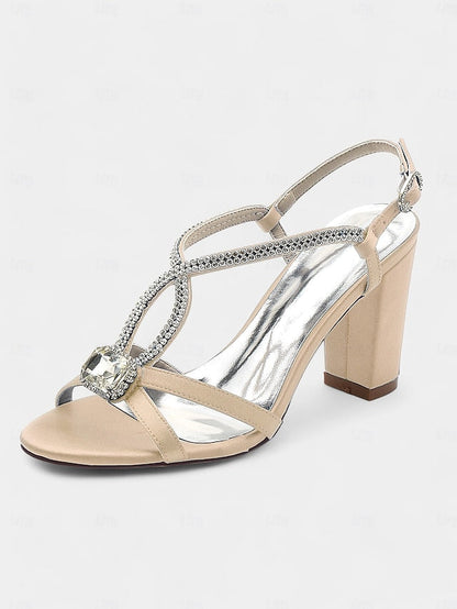Women's Blue Rhinestone – Elegant Sandals Satin Royal FashionChic