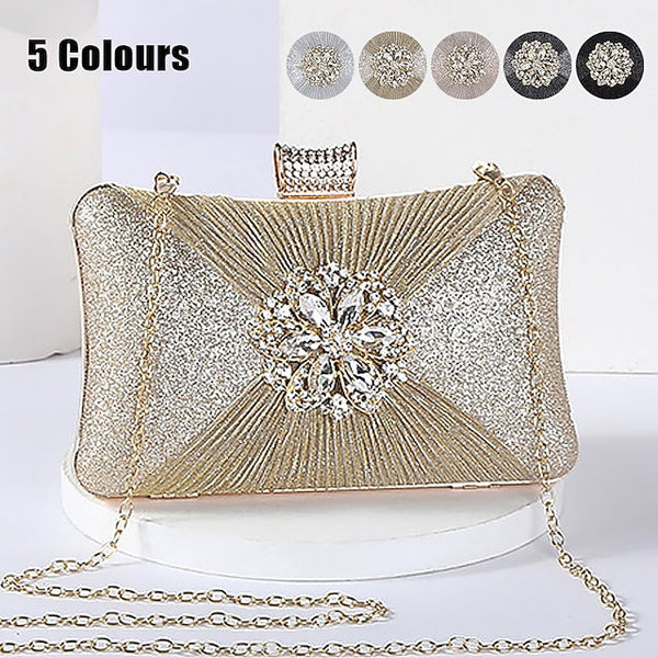 Women's Strap Elegant Gold Bag Chain Clutch with Rhinestone FashionChic