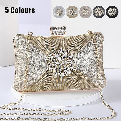 Women's Strap Elegant Gold Bag Chain Clutch with Rhinestone FashionChic