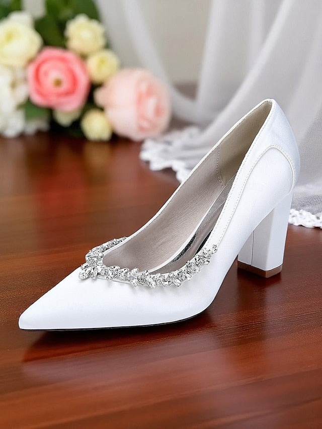 Satin Block Heel Wedding Pink Pumps Women's FashionChic