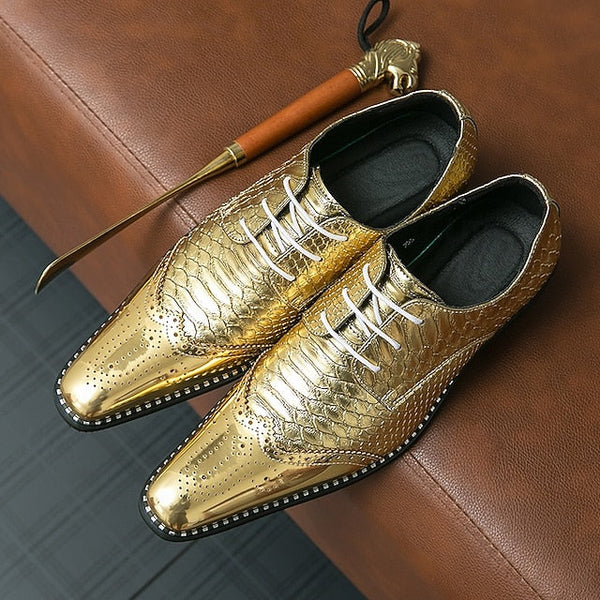 Oxford Metallic Shoes Shiny Faux Men's Gold – Dress FashionChic