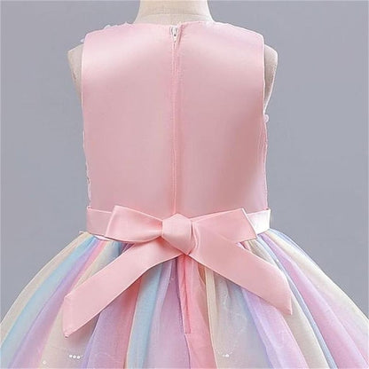 Color Dress Girl Girls' Solid Flower Party Kids FashionChic