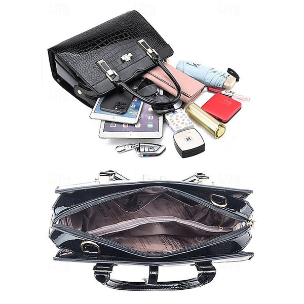 Faux - Croc Patent Women's Handbag Leather Burgundy FashionChic