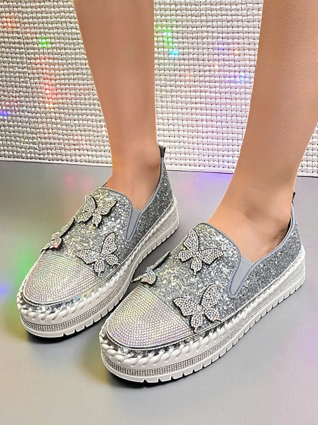 Slip-On with Purple Women's Glitter Sneakers Platform FashionChic