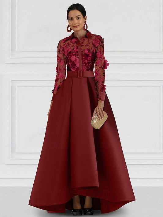A-Line Shirt Mother Dress the Bride Red Collar of Blue Elegant FashionChic