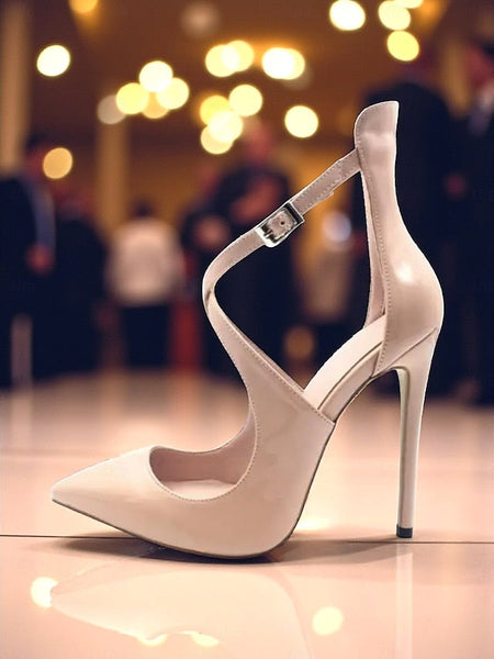 - Women's Leather Heels Purple Stiletto Strappy Patent FashionChic