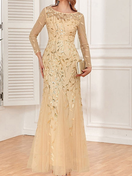 Mother Party Floor Dress Crew Bride of Neck Elegant the FashionChic