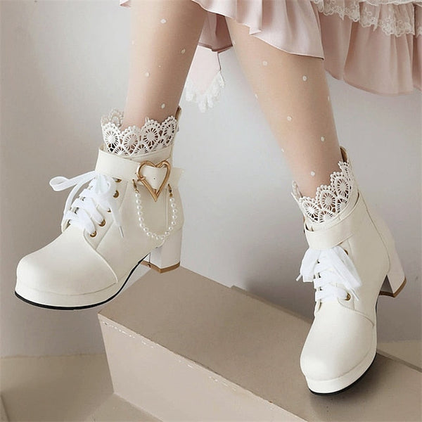 Ankle Women's – Wedding Bridal Lace-Up White Boots Shoes FashionChic
