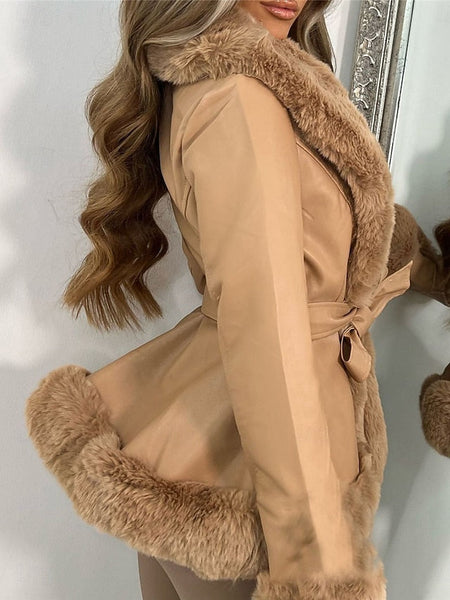 Fur Jacket Warm Women's Leather Faux Collar Breathable FashionChic