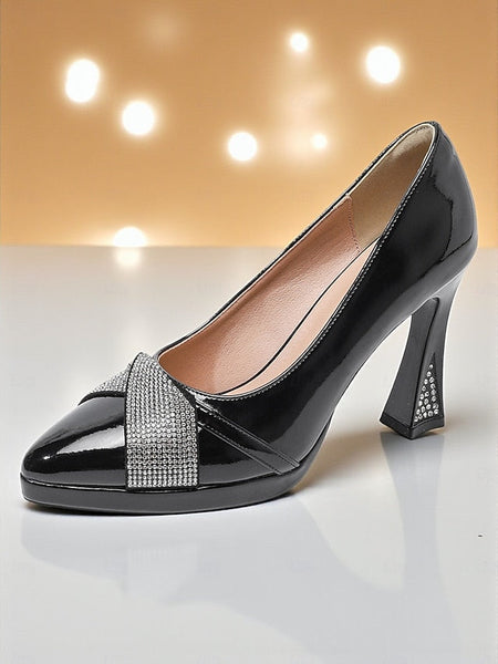 Women's Pointed Patent Heels Leather Burgundy with Toe FashionChic