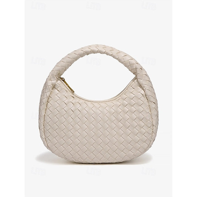 – Leather Round Woven Chic Women's Elegant Ivory Hobo Bag FashionChic