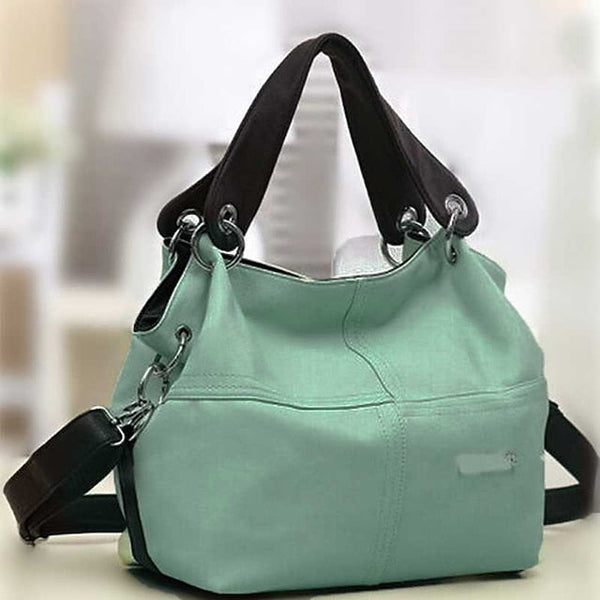Casual Handbag with Canvas Leather Straps – Women's FashionChic