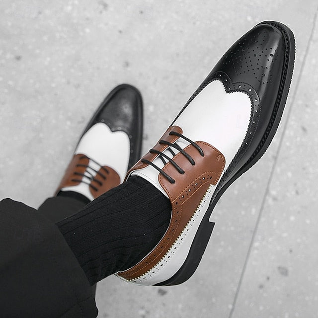 Men's Tri-Color Shoes Brogue in Oxford Black Wingtip FashionChic