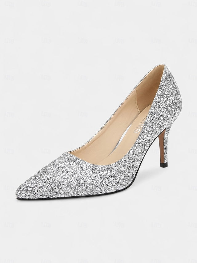 Sparkly Pumps Stiletto Pointed-Toe - Women's Glitter Gold FashionChic