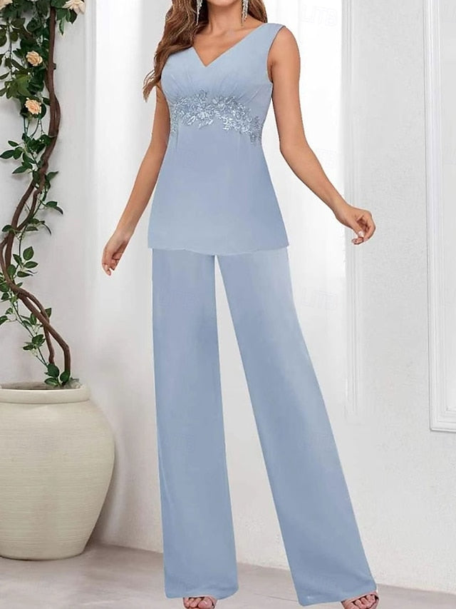 V Mother Elegant Dress Simple of Wedding the Guest Bride Piece 3 FashionChic