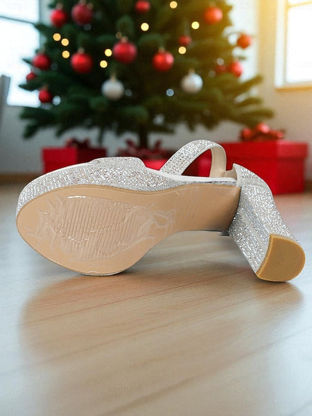 High Silver - Women's Platform Glitter Ankle Heel Sandals FashionChic