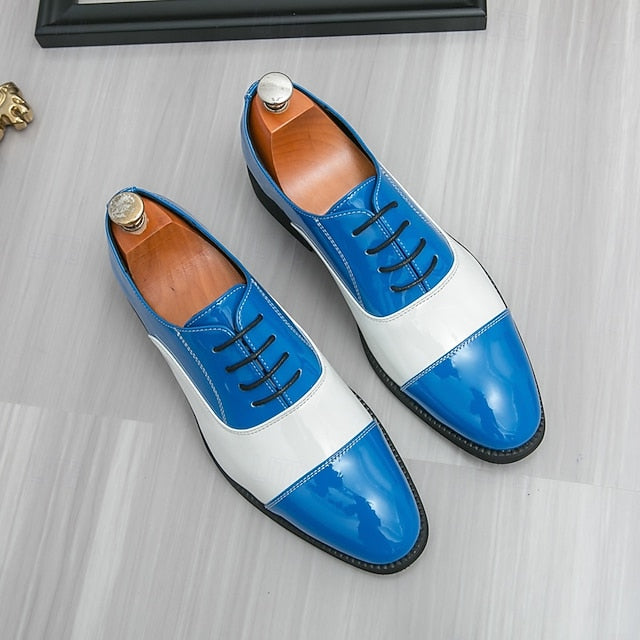 Dress Blue Men's White and Polished Oxford Shoes with FashionChic