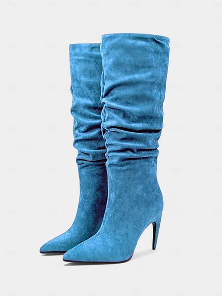 Knee Green Boots Slouch High Women's - Velvet Toe Pointed FashionChic