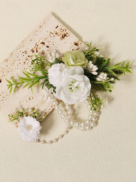 and – Elegant White Set Pearls Jewelry Wrist with Hand Floral FashionChic