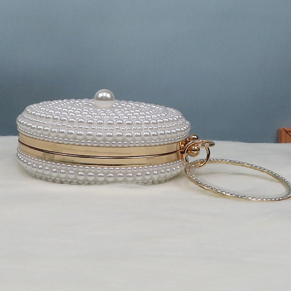 Pearl-Embellished Set Pearl White Stiletto Purse Round and Heels FashionChic