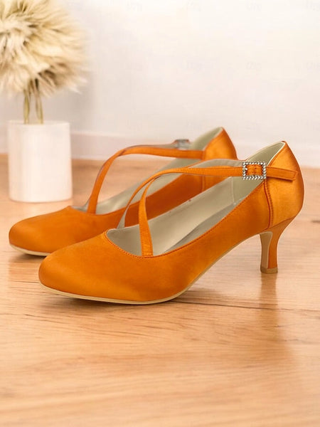 Elegant Buckle White Satin Cross-Strap Heels with – Rhinestone FashionChic