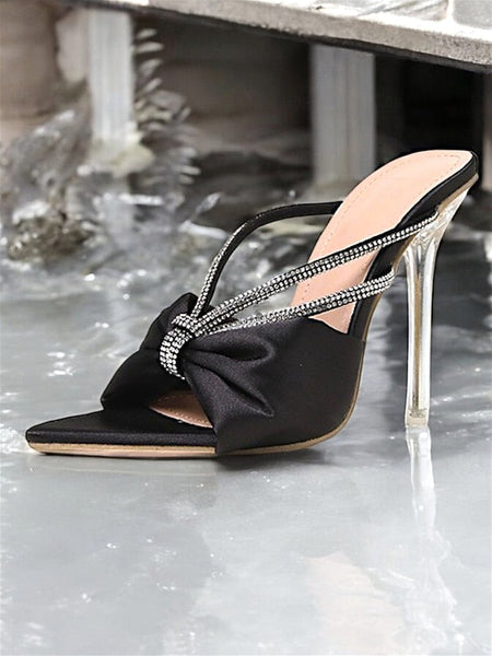 Rhinestone Satin Pink Bow Hot Women's Heeled Sandals – FashionChic