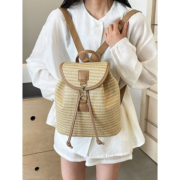 Straw Rattan Women with Bag Woven – Boho for Backpack Travel FashionChic