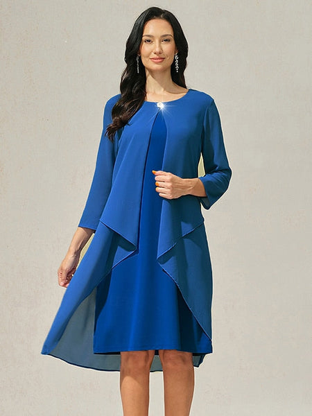 Women's Evening Dress Cape Sleeve Knee-Length Elegant Green FashionChic