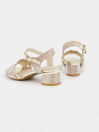 Heel for – Gold Rhinestone-Embellished Block Sandals Women FashionChic