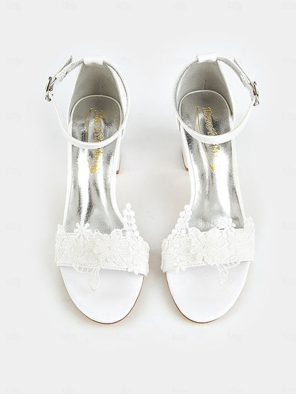 Strap Bridal - Ankle Open-Toe White Heels Lace Women with for FashionChic