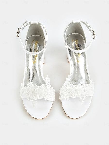 Strap Bridal - Ankle Open-Toe White Heels Lace Women with for FashionChic