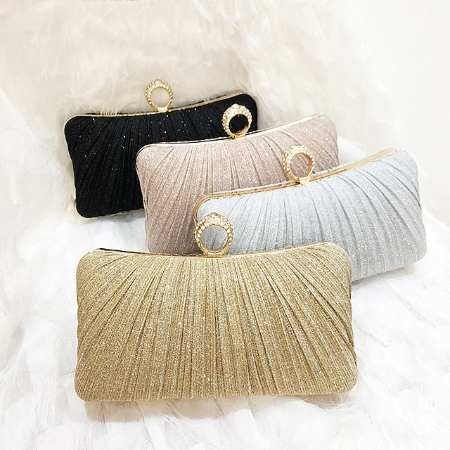 Evening Bag Ring with Elegant Rhinestone Glitter Clutch Gold FashionChic