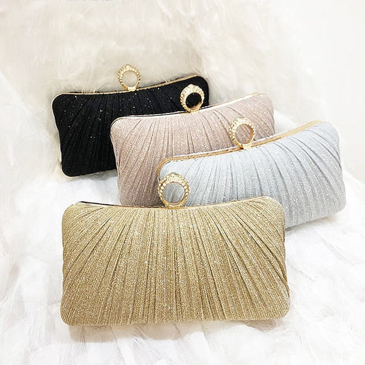 Evening Bag Ring with Elegant Rhinestone Glitter Clutch Gold FashionChic