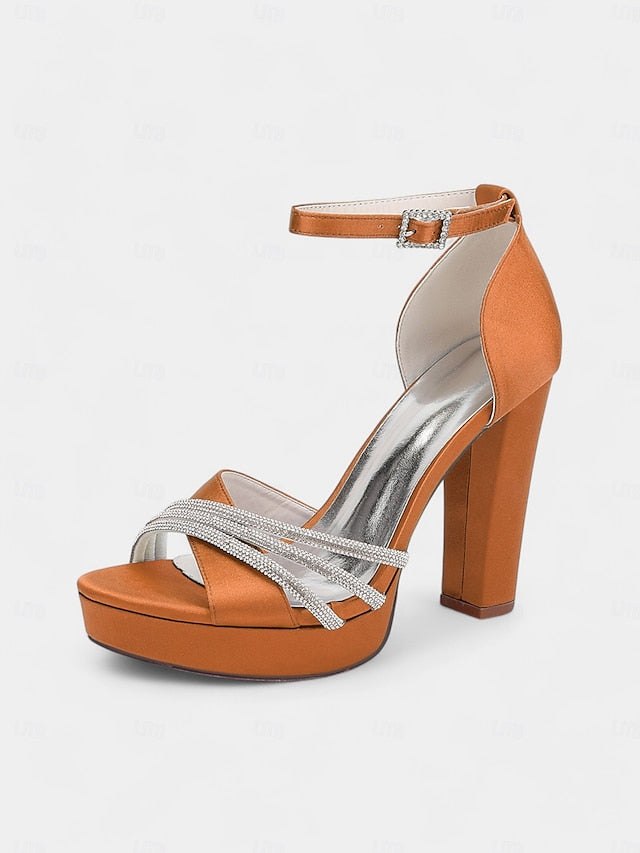Platform Rhinestone Purple - Heel Sandals Satin Straps with High FashionChic