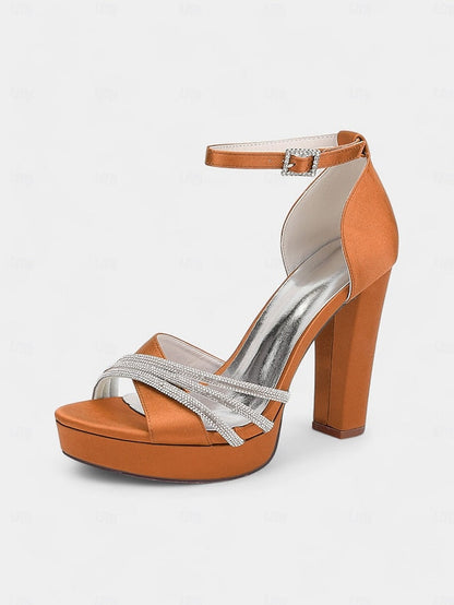 Platform Rhinestone Purple - Heel Sandals Satin Straps with High FashionChic