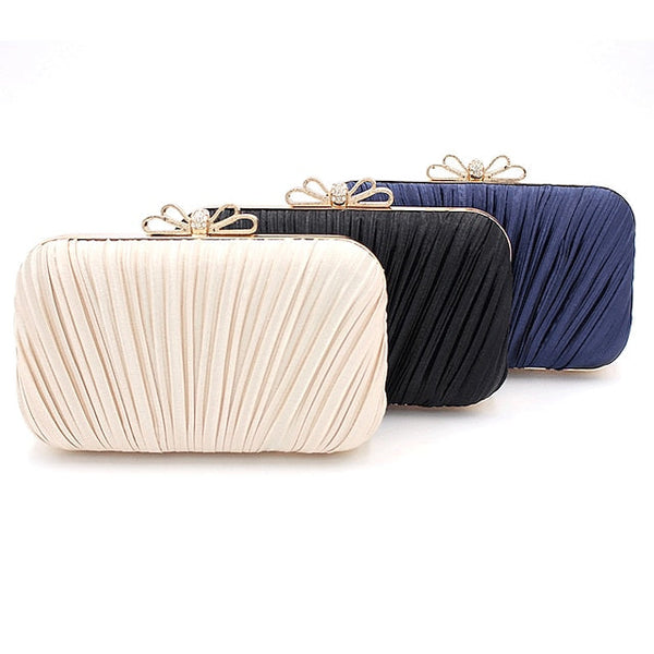 Clutch Bag White Women's Pleated Elegant Rhinestone Bow – FashionChic