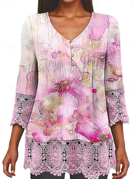 Women's Elegant Lace Tops Eyelet Blouse Casual Ombre Floral FashionChic