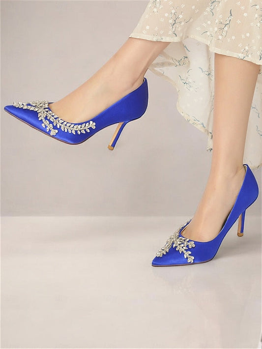 Stiletto Satin Heels – Women's Rhinestone-Embellished FashionChic