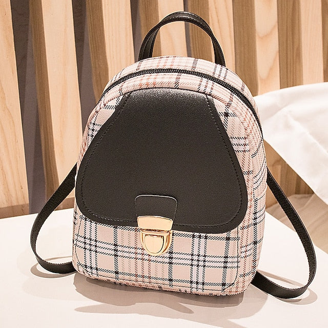Leather Backpack Mini Buckle – with and Stylish Plaid Flap FashionChic