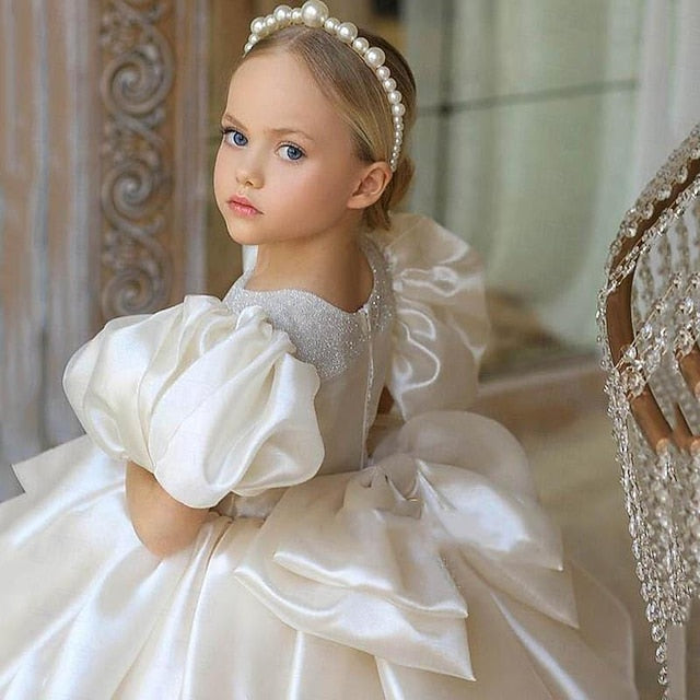 Girl Long Color Girls' Dress Solid Flower Party Kids FashionChic